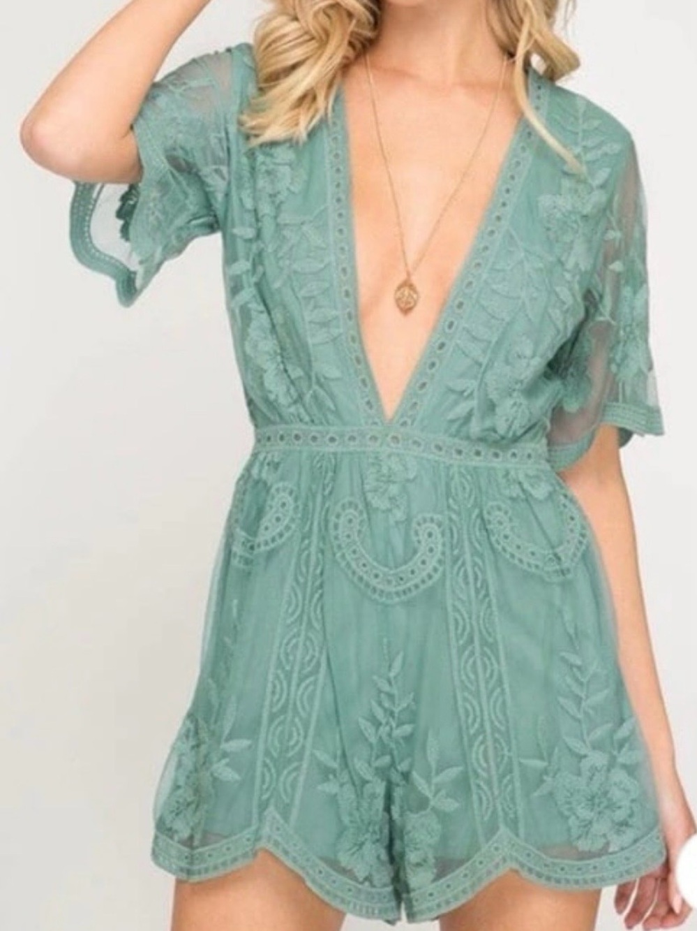 NWT She + Sky Sage Green Floral Lace